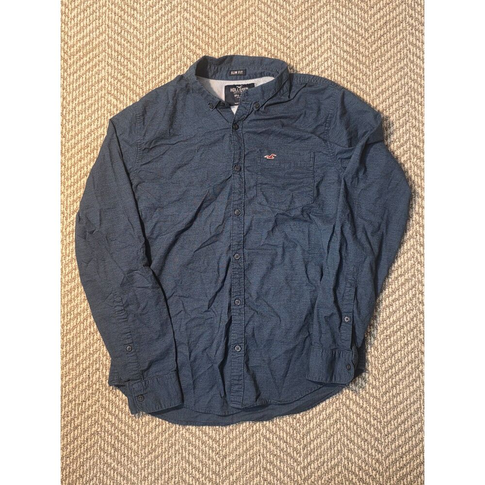 Hollister Men Size Medium Slim Fit Epic Flex Blue Long Sleeve Button Down Shirt